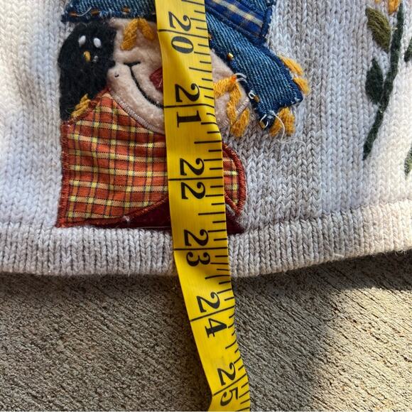 Vintage Fall Scarecrow Squash Pumpkin Knit Sweater Vest Patchwork Sampler LARGE - Picture 7 of 7